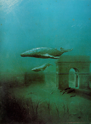Les baleines : photo intérieure de Sous-marines (album Philippe Richeux) peinture de Roland Cat