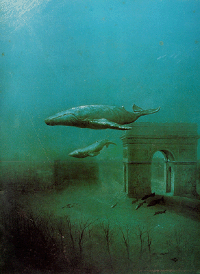 Les baleines : photo intrieure de Sous-marines (album Philippe Richeux) peinture de Roland Cat